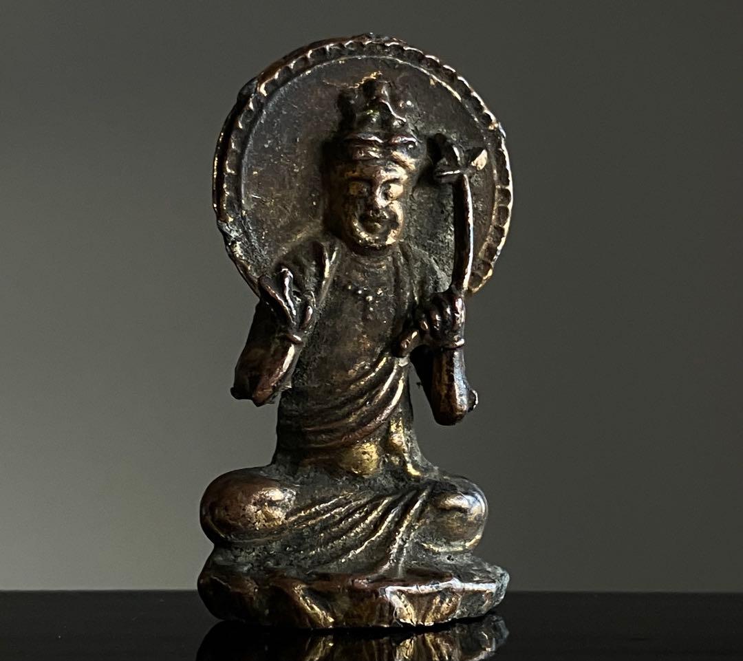 【鍍金語る 民衆観音菩薩 豆仏 約3.5㎝ 19世紀〜頃 東南アジア系】仏像護符