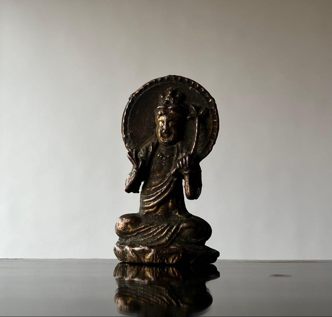 【鍍金語る 民衆観音菩薩 豆仏 約3.5㎝ 19世紀〜頃 東南アジア系】仏像護符