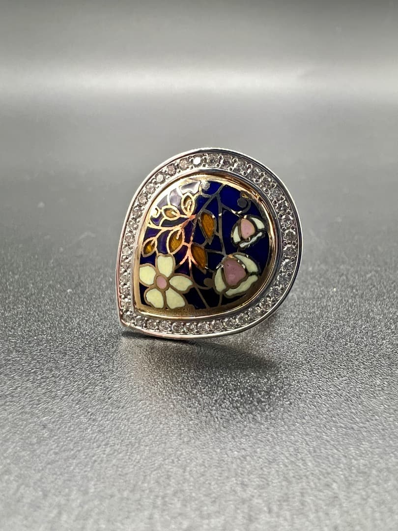 K18 エナメルとダイヤモンド リング