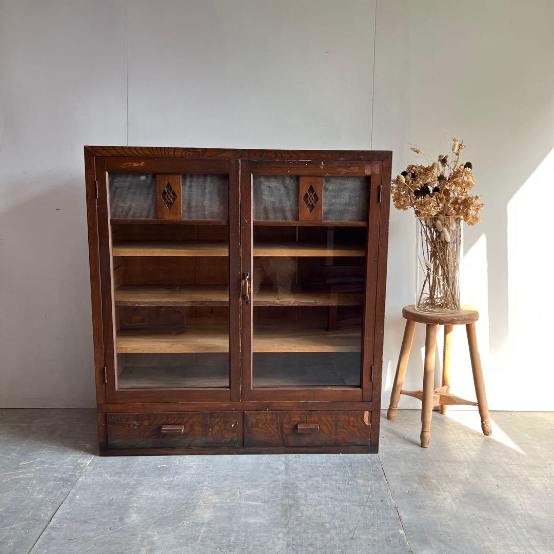 アンティーク ガラス 戸棚 チェスト キャビネット 飾り棚 昭和レトロ z459