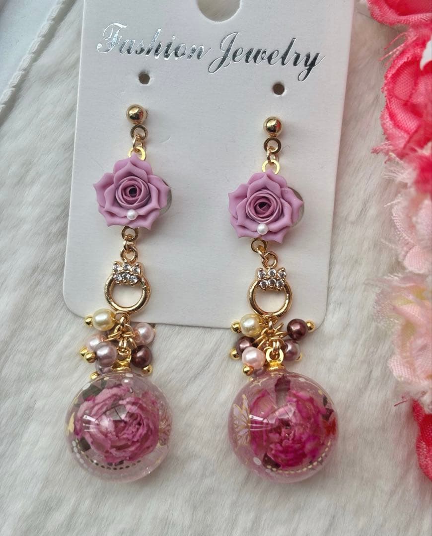 樹脂薔薇とリトルウッズレジン♡ピアス/イヤリング✩*¨