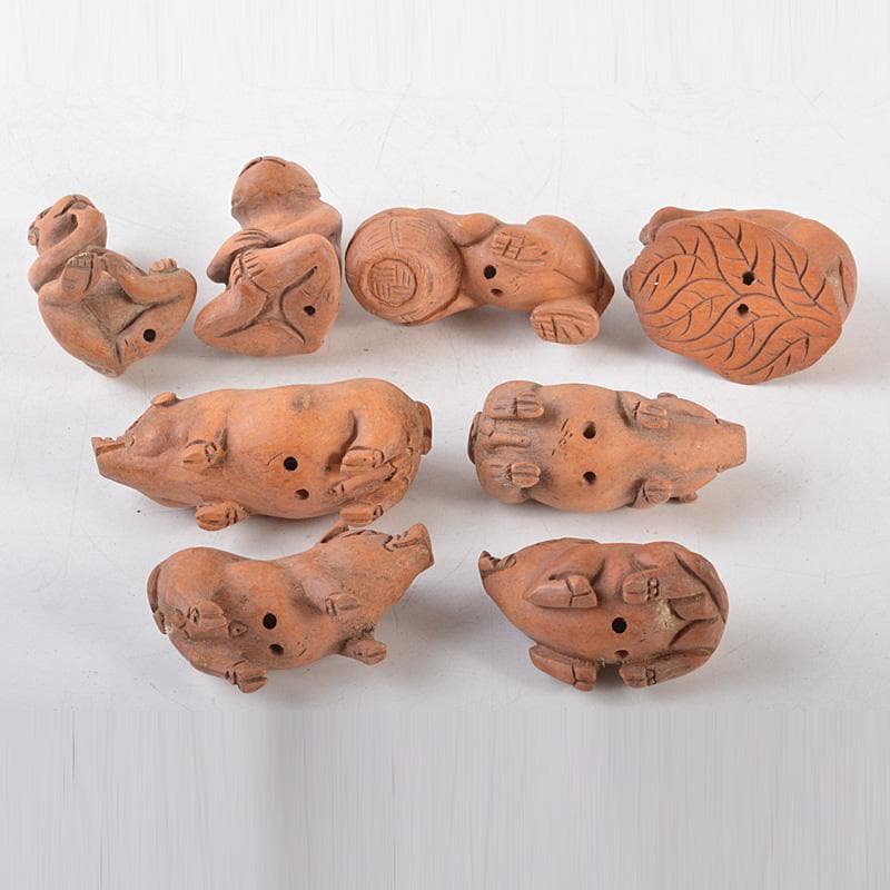 時代提げ物　唐木黄楊木彫刻　犬・猿・豚など　根付　置物　21点　M　5531