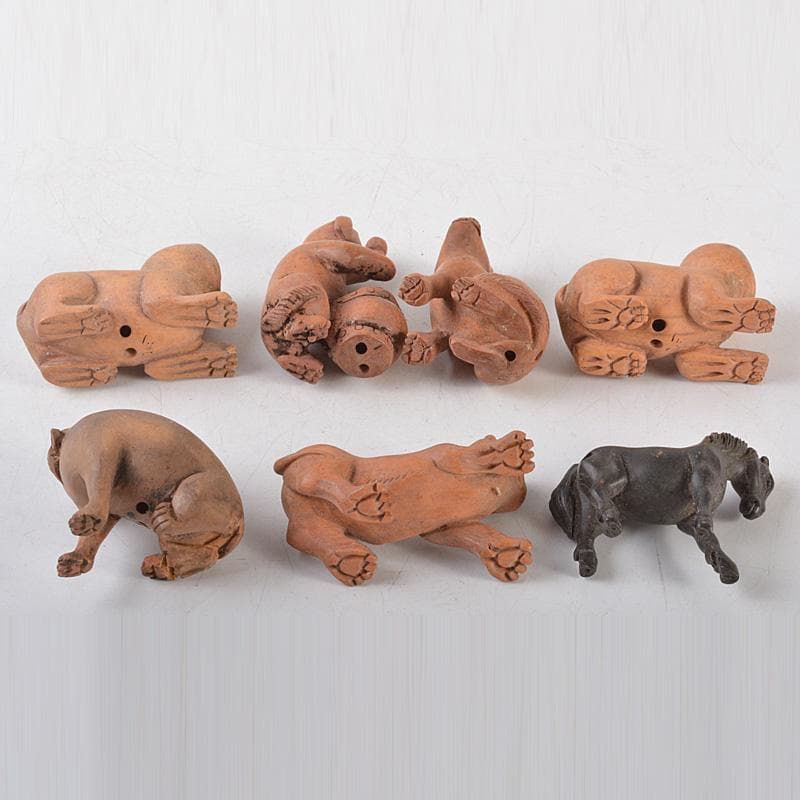 時代提げ物　唐木黄楊木彫刻　犬・猿・豚など　根付　置物　21点　M　5531