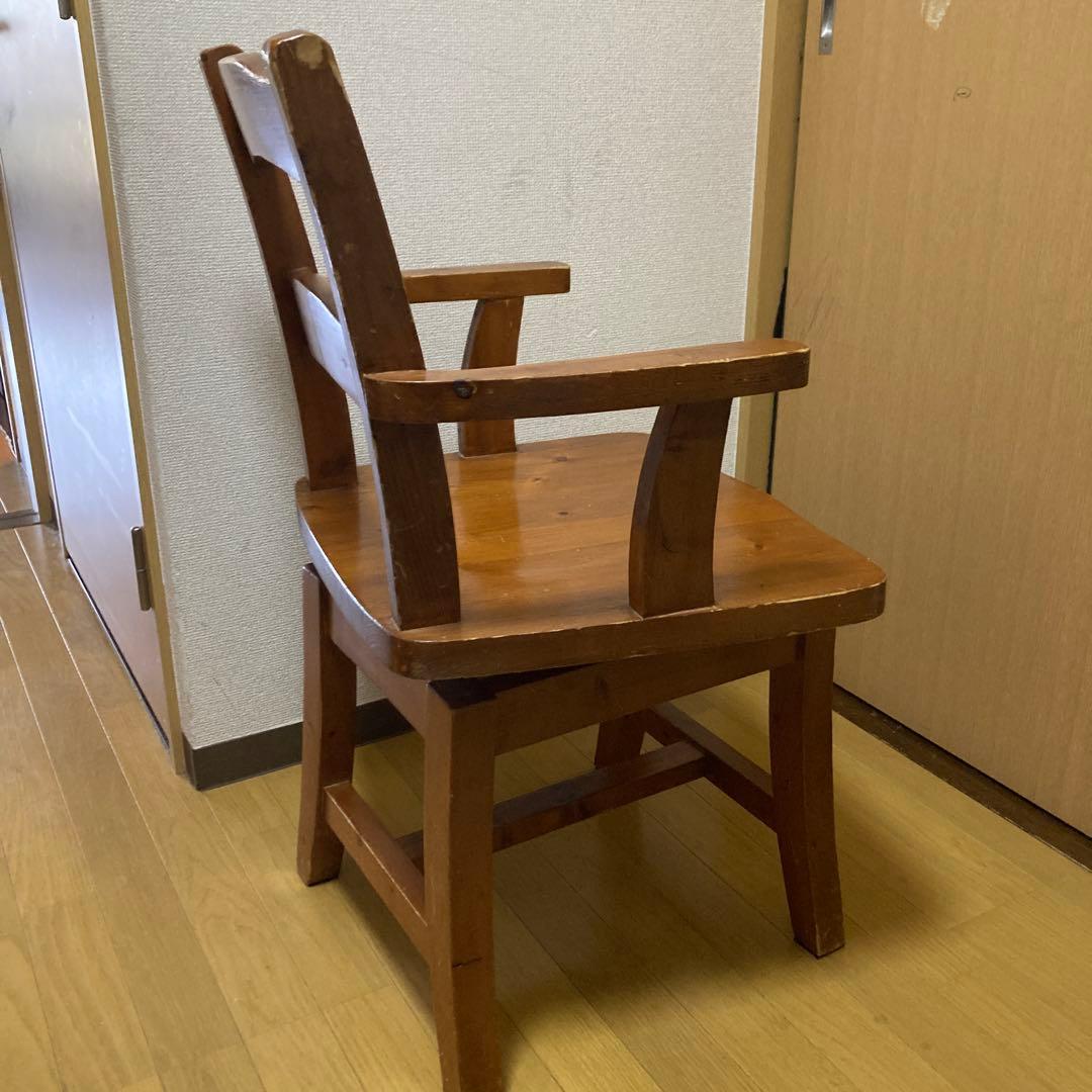★木製カントリー風★ アームチェア 昭和ビンテージ 椅子 回転式
