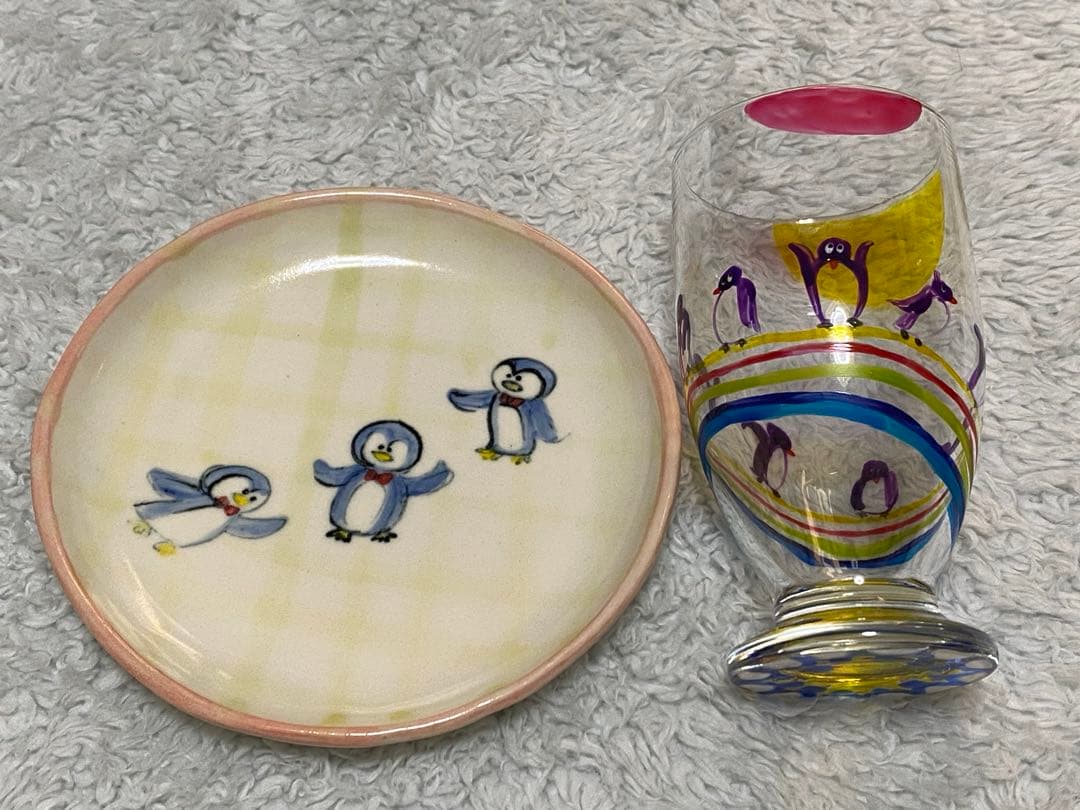 チイラボ　cyilabo 絵付けグラス　お皿　ペンギン柄セット