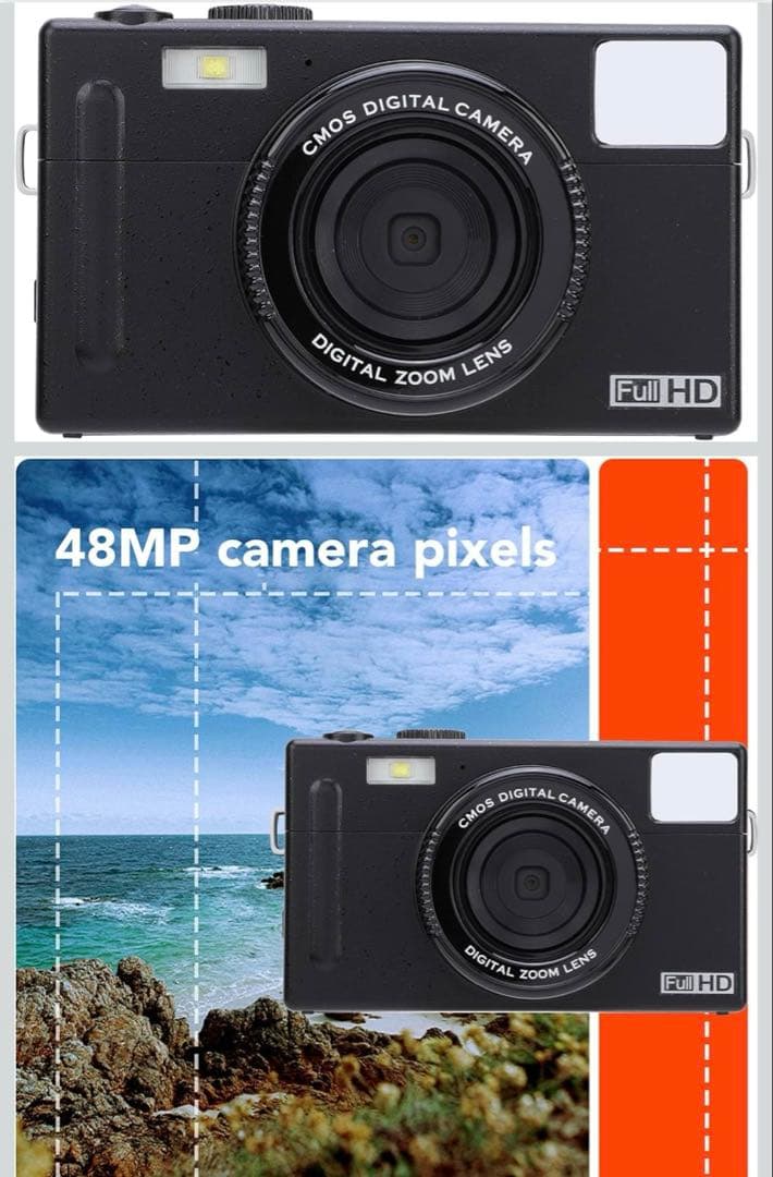 デジタルカメラ48MP 1080P HD Vlogging カメラ（水色）