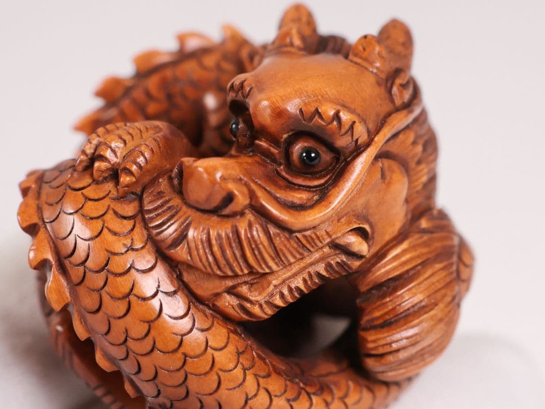 木製 提物 根付 龍 彫刻 木彫り【MB307】
