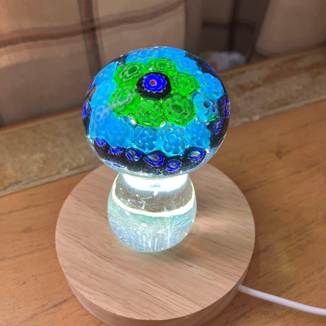 訳ありフェリシモガラスのオブジェシリーズ/木製LEDライト USB接続 きのこ