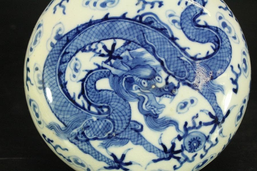 中国美術 染付 雲龍紋 蓋物 茶道具伝来(ZE799)