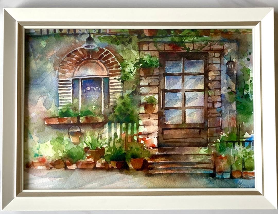 水彩画 原画 れんがと緑