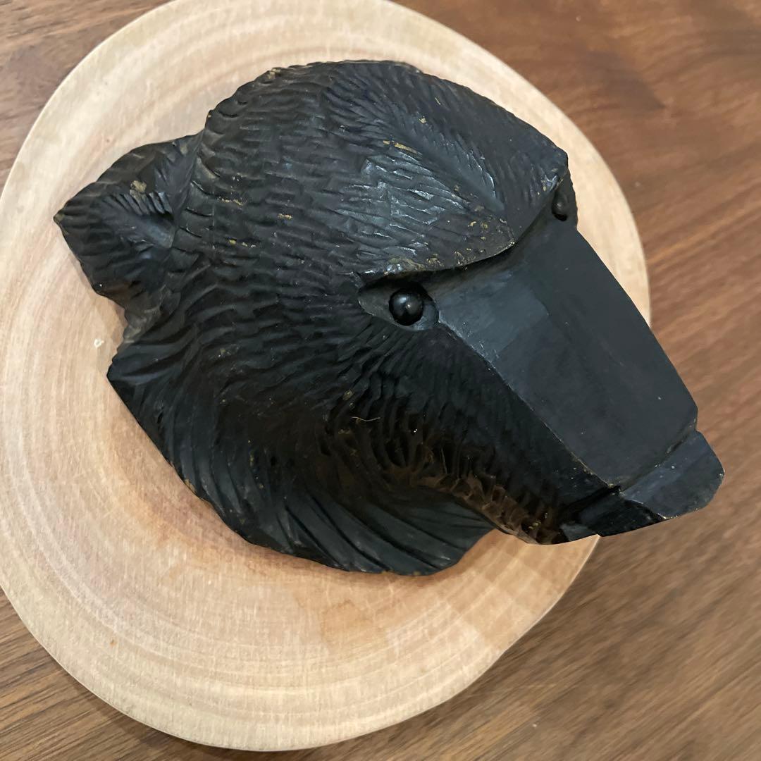 木彫りの熊 引間二郎 木歩作 やくも 北海道 工芸品1972年 木製クマ頭部彫刻