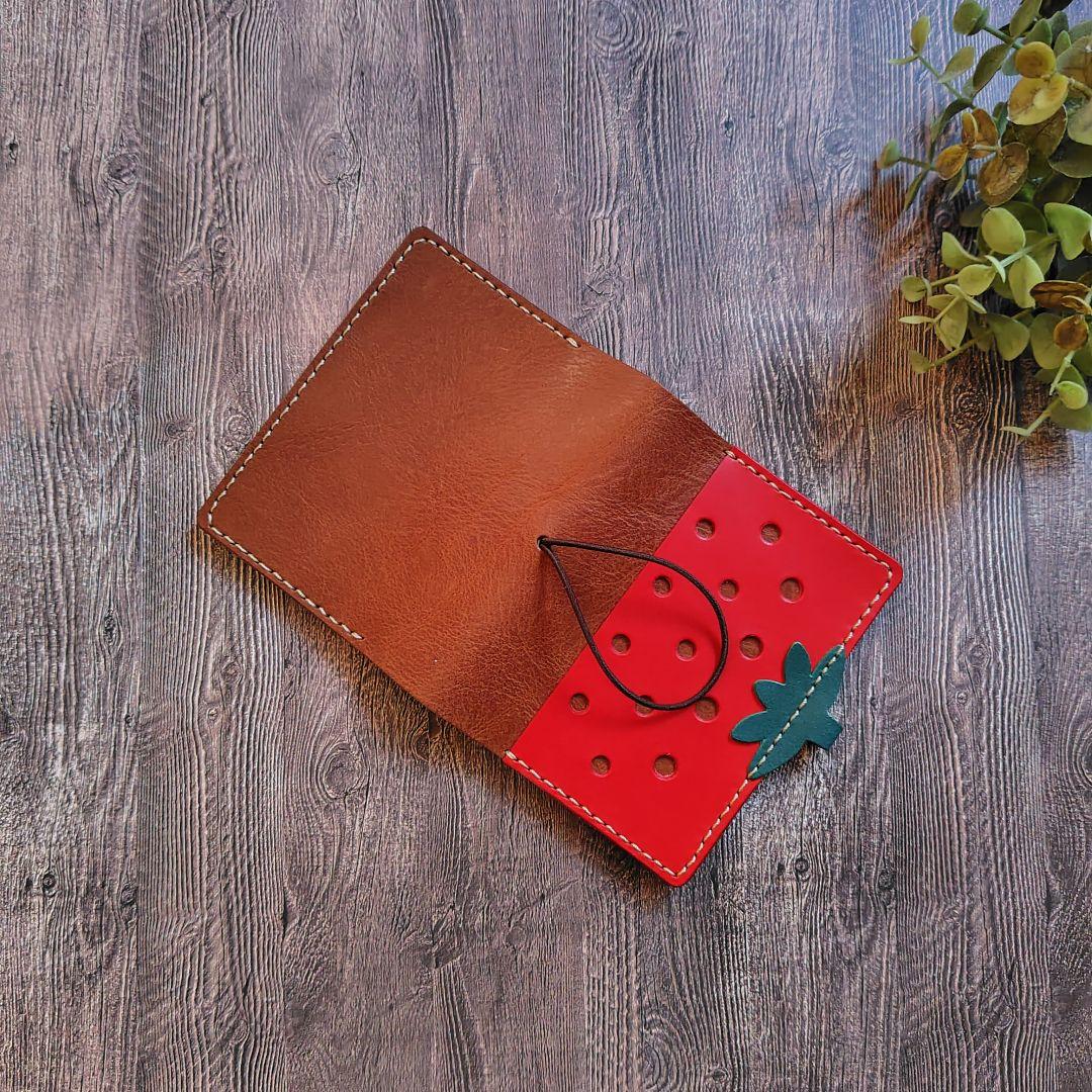 ハンドメイド 本革 カードホルダー カードケース バインダー チーズ 苺
