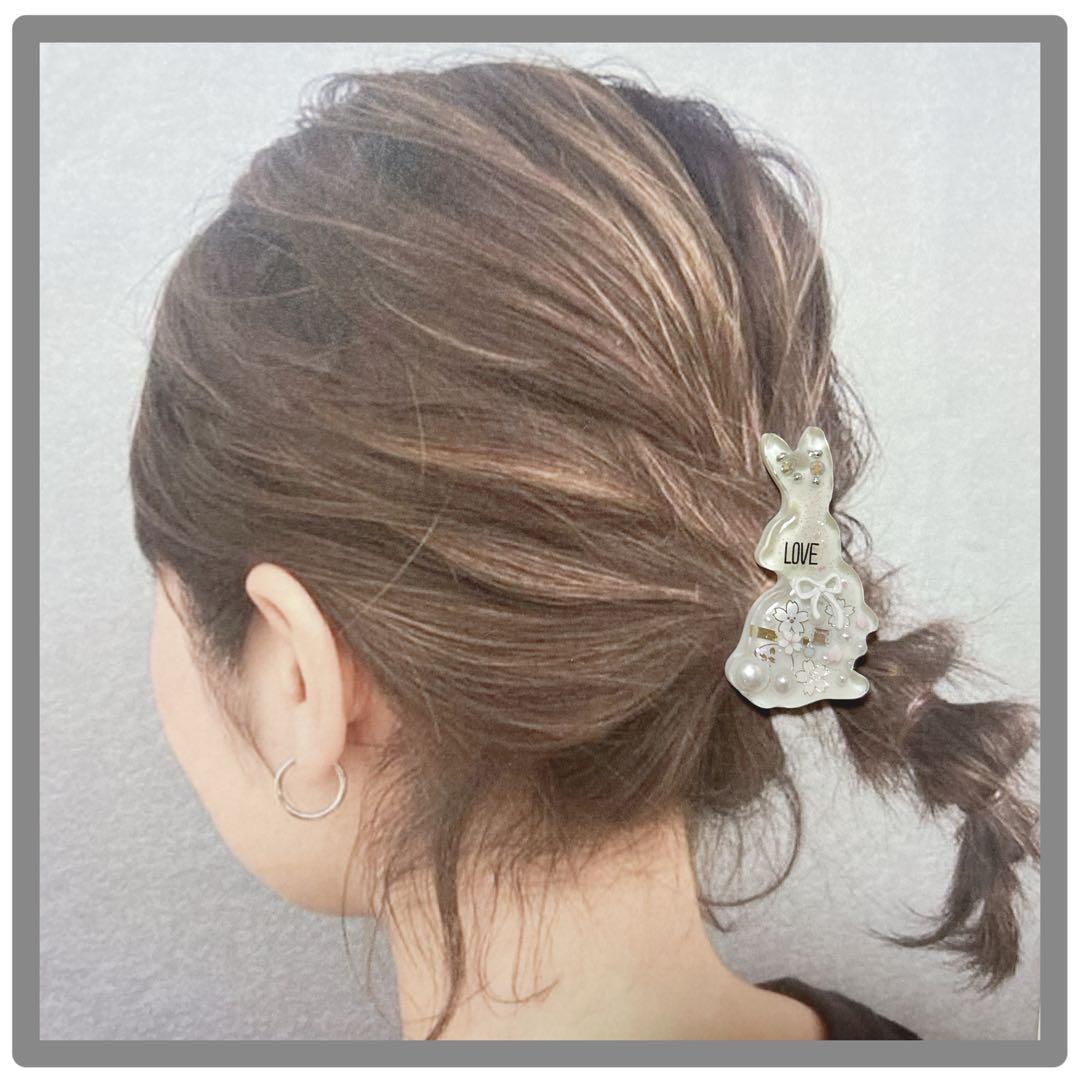 No 63＊大人可愛い清楚なうさぎのレジンヘアゴム＊٩(๑❛ᴗ❛๑)۶＊