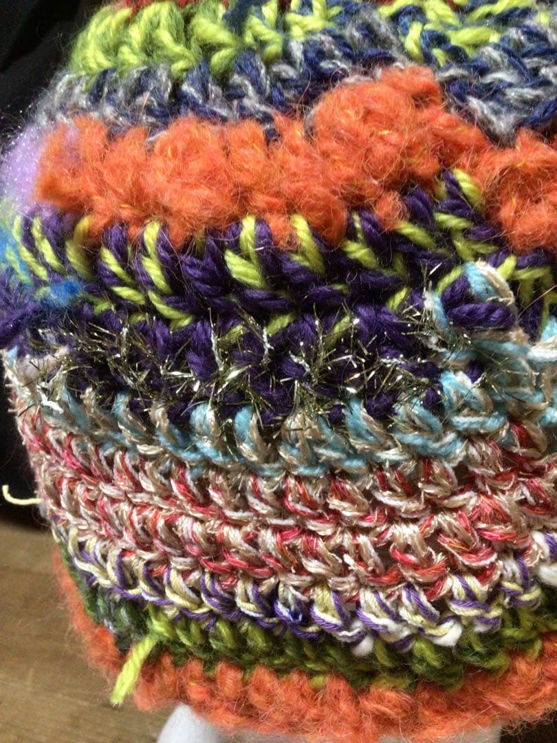 手作りニット帽　ビーニー　サイケ　パンク　楽しい　ピンク　オレンジ　パープル他