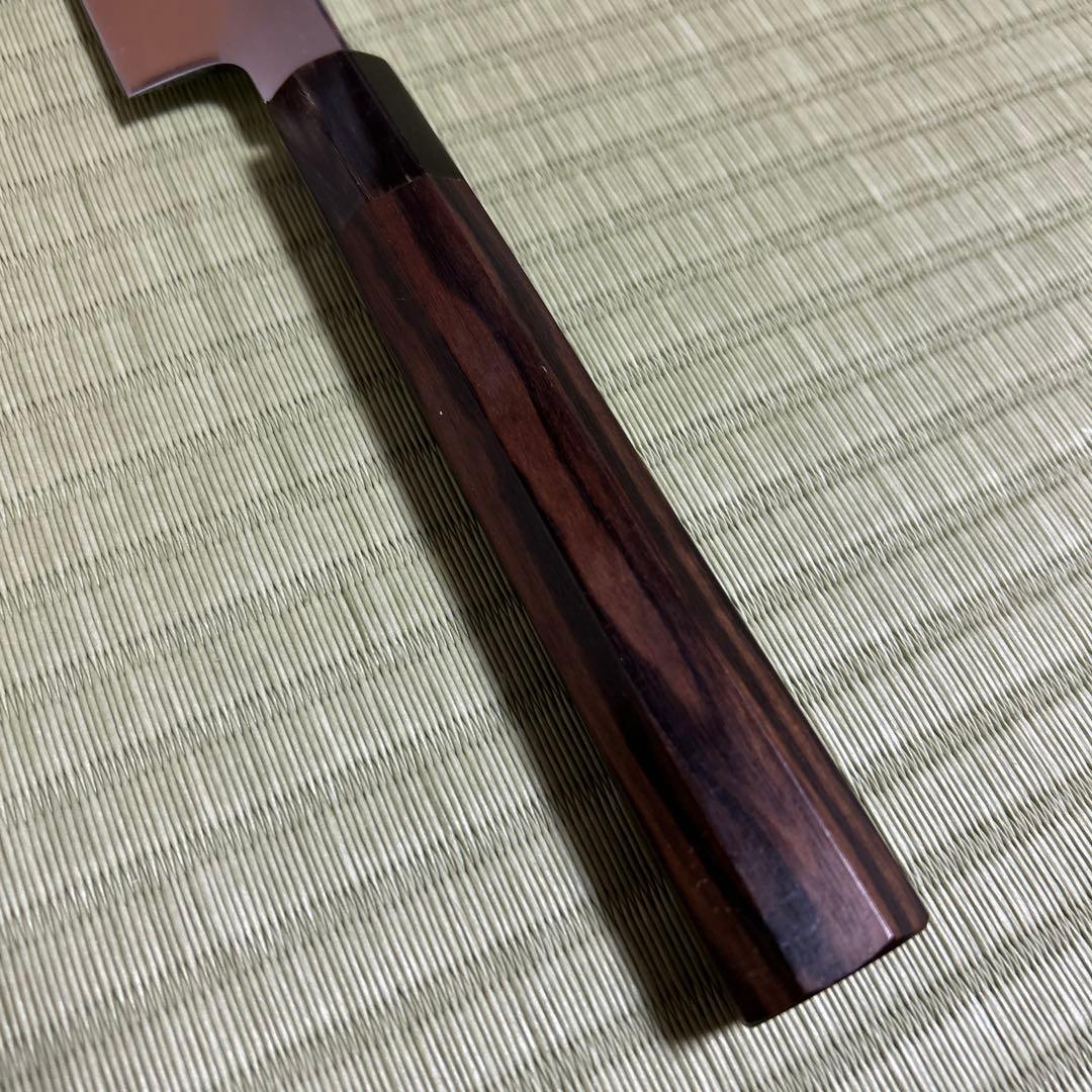 池田美和　本焼　柳刃　和包丁　青鋼　刃紋　久次作　鏡面　刃紋　黒檀柄