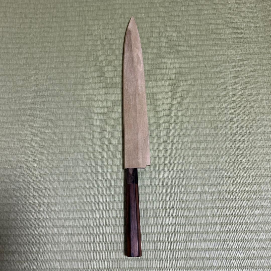 池田美和　本焼　柳刃　和包丁　青鋼　刃紋　久次作　鏡面　刃紋　黒檀柄