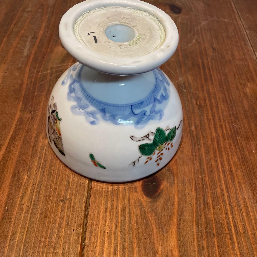 美品　古伊万里　染付の器　江戸時代　高杯　杯洗　蝶や植物の絵柄が鮮やかに描かれた