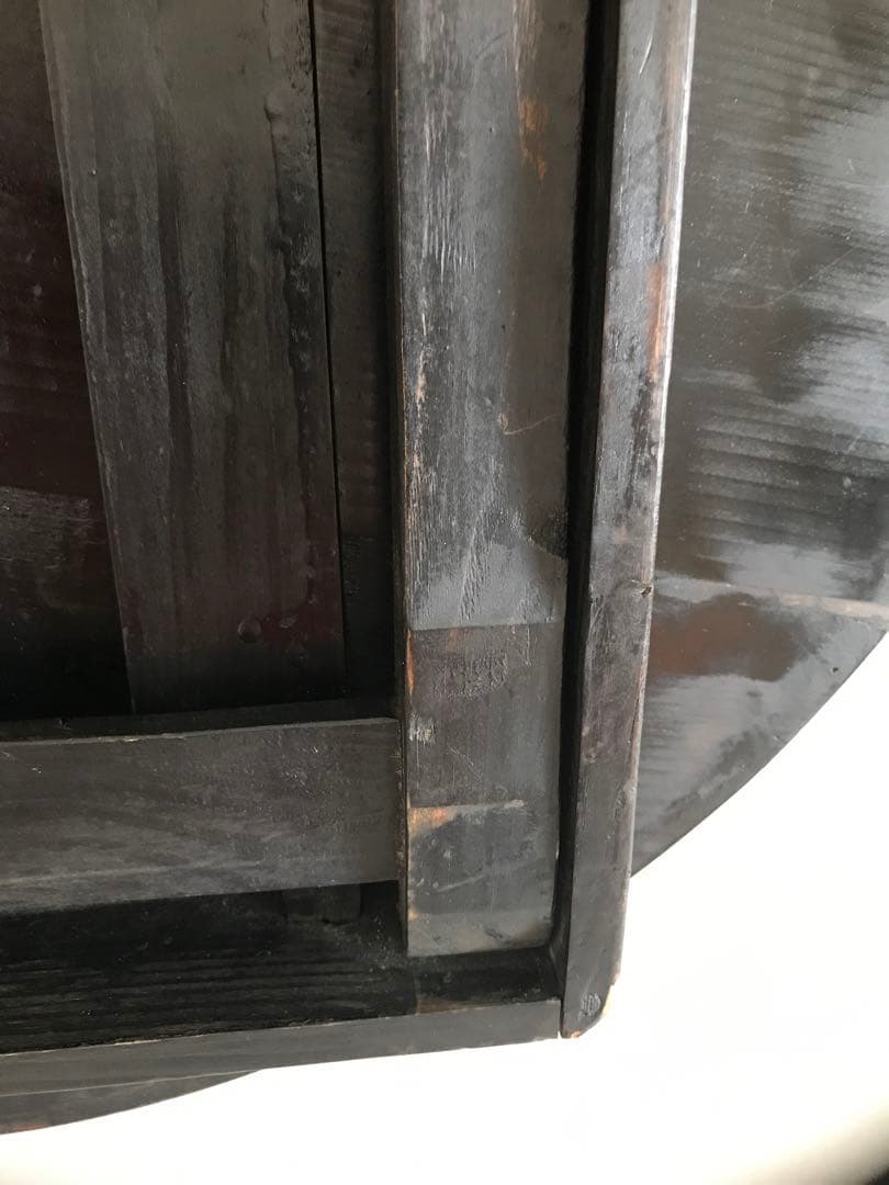 昭和レトロ　オレンジ、黒色 円形木製折り畳みテーブル　【希少】