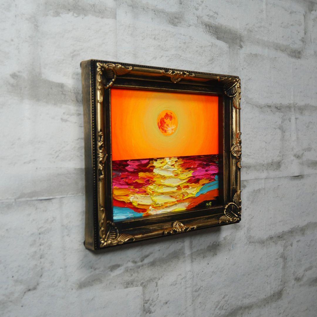 油絵 ミニ色紙 【オレンジの月】