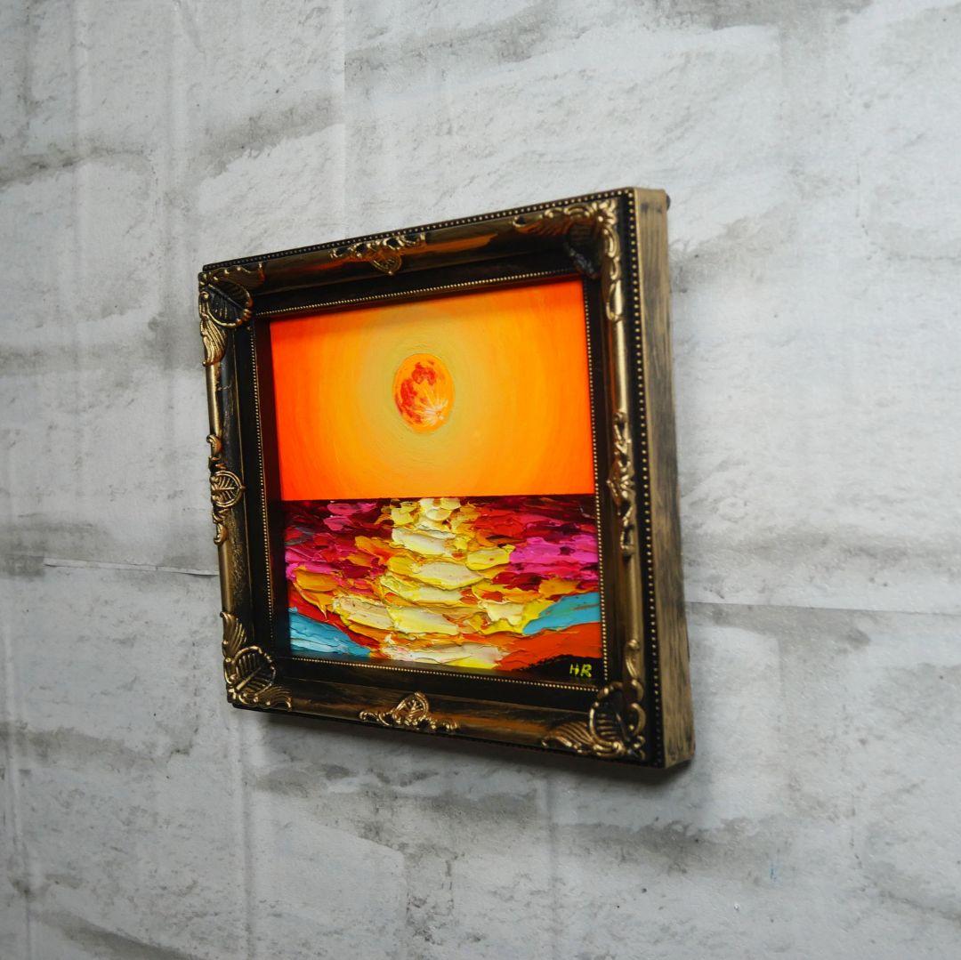 油絵 ミニ色紙 【オレンジの月】