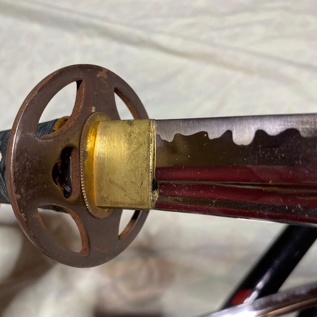 居合刀大小２本セット 濃緑柄 十字透し丸鍔 炎図黒呂鞘