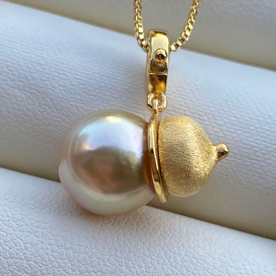 本真珠　南洋白蝶真珠ネックレストップ　11.4mmシャンパンゴールドPT992