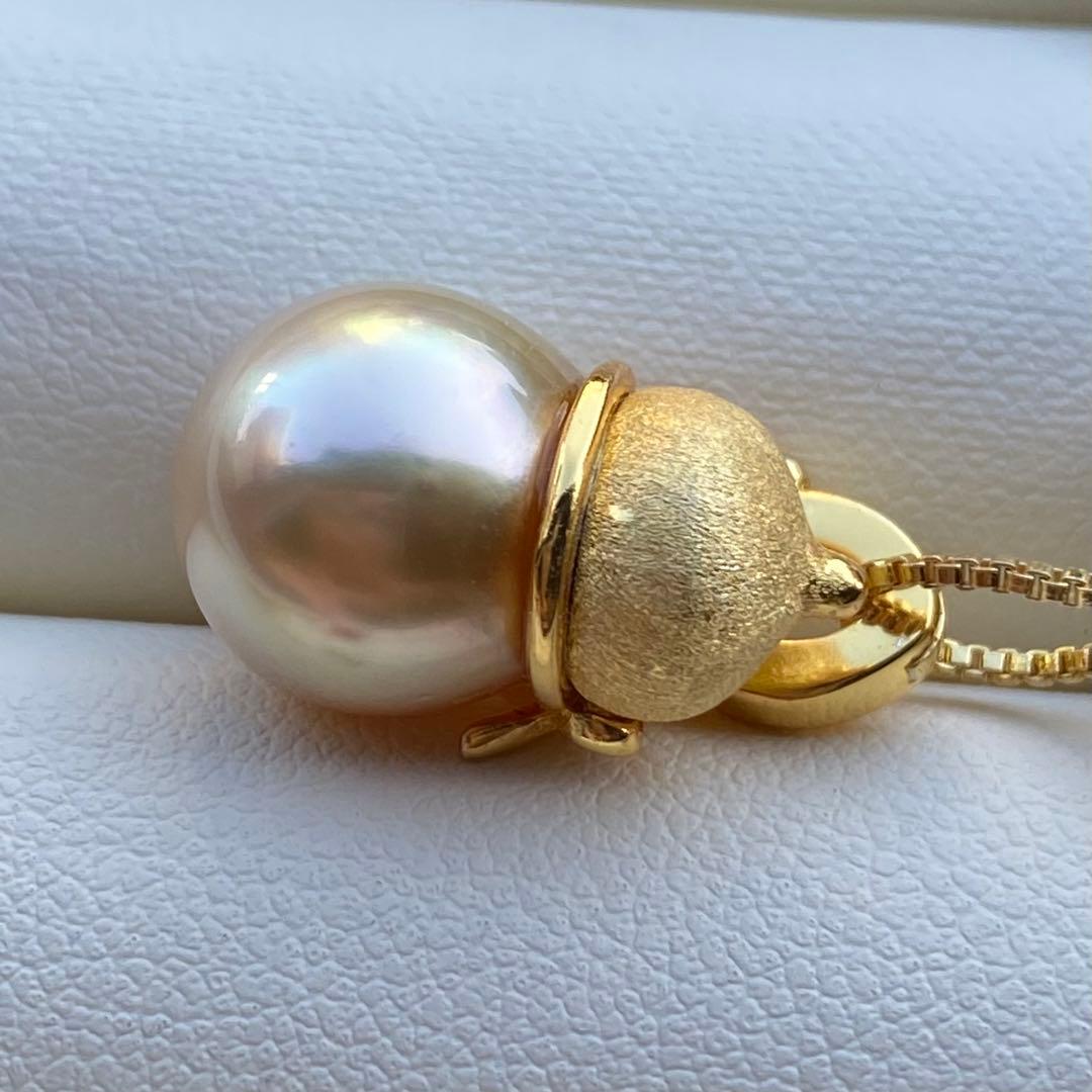 本真珠　南洋白蝶真珠ネックレストップ　11.4mmシャンパンゴールドPT992