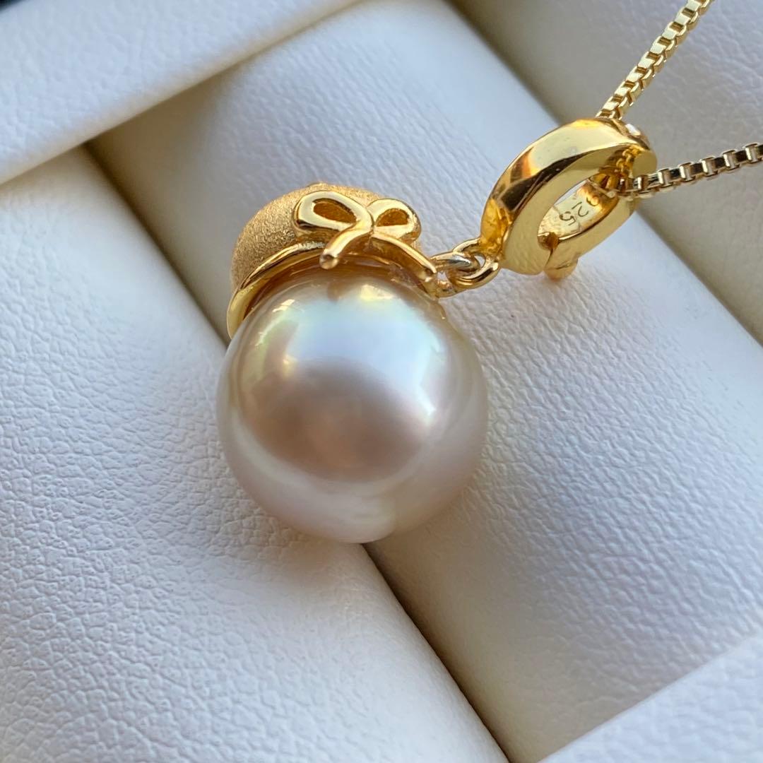 本真珠　南洋白蝶真珠ネックレストップ　11.4mmシャンパンゴールドPT992