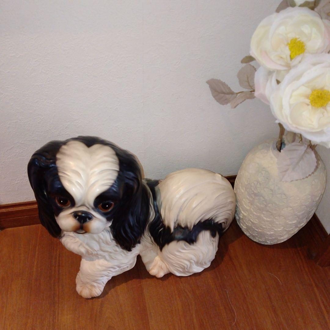 【Demain】ITALY製　狆　チン　スパニエル　犬　陶器　置物　サイン有り