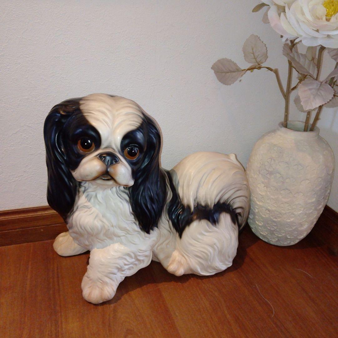 【Demain】ITALY製　狆　チン　スパニエル　犬　陶器　置物　サイン有り