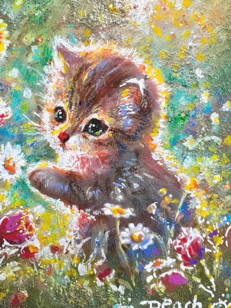 絵画原画《幸せ見つめる小さな瞳》小さなアートに色彩いっぱい