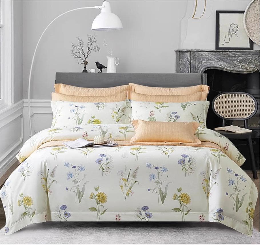 オーダーメイド エジプト超長綿100% 600TC ホワイト ボタニカル リーフ