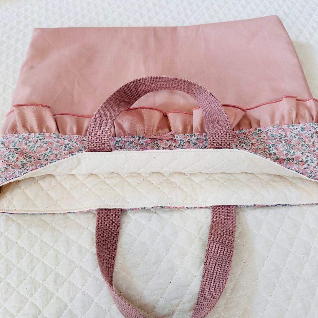 ハンドメイド　リバティ生地　フェリシテ　レッスンバッグ　くすみピンク　女の子