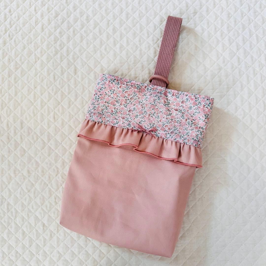 ハンドメイド　リバティ生地　フェリシテ　レッスンバッグ　くすみピンク　女の子