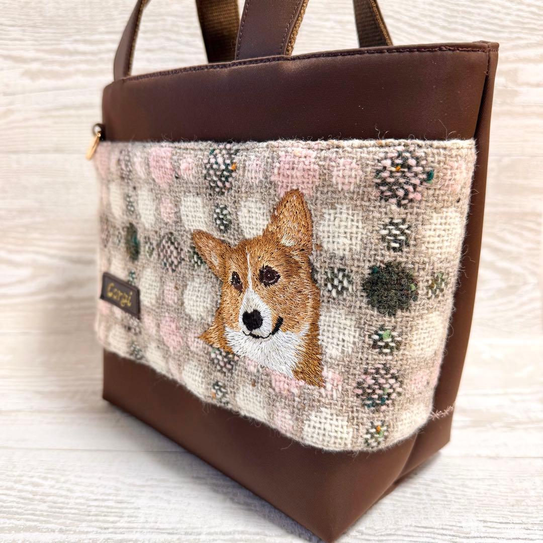 コーギー犬刺繍♡秋冬トートバッグ