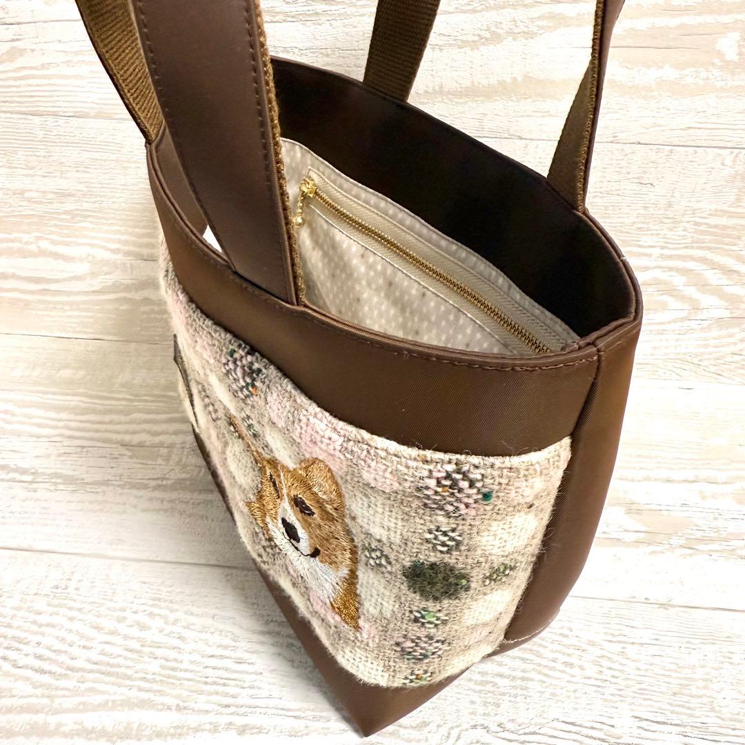 コーギー犬刺繍♡秋冬トートバッグ