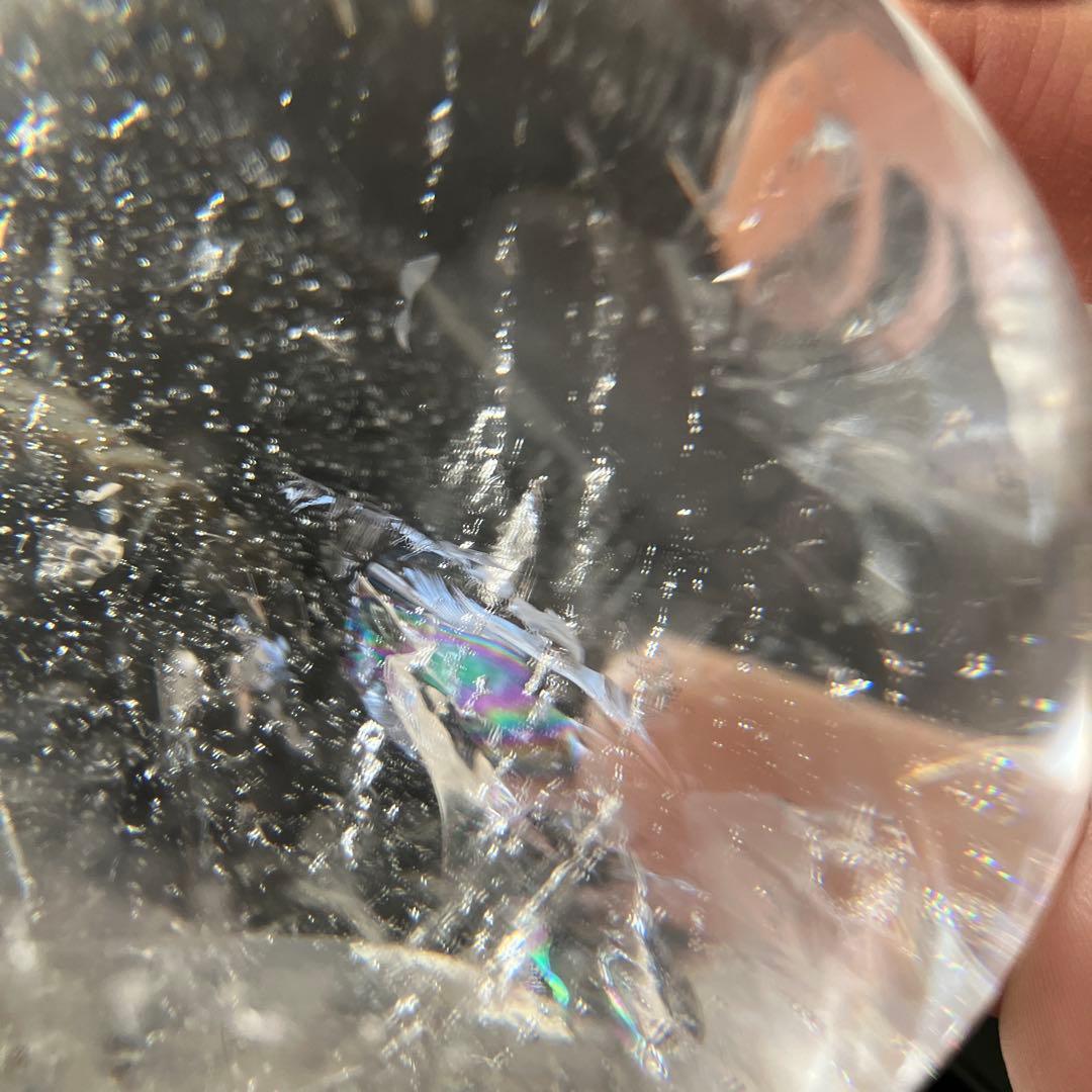 大！ホワイトガーデン&レインボー入り　水晶　スフィア　天然石置物　E191