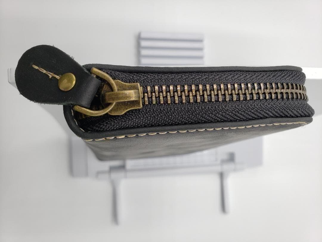 新品 イタリアンレザー ラウンドファスナー 長財布 牛本革 本皮 ブラック 牛皮