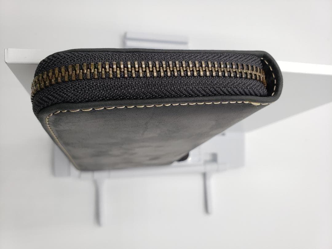 新品 イタリアンレザー ラウンドファスナー 長財布 牛本革 本皮 ブラック 牛皮