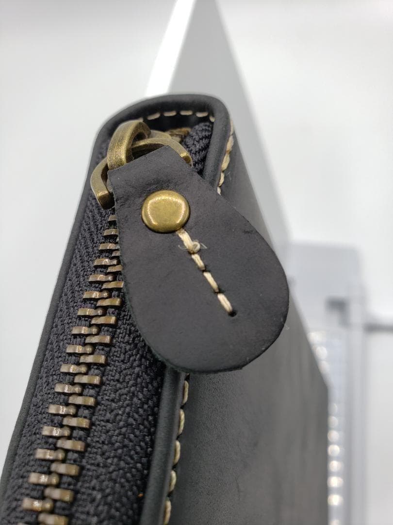 新品 イタリアンレザー ラウンドファスナー 長財布 牛本革 本皮 ブラック 牛皮