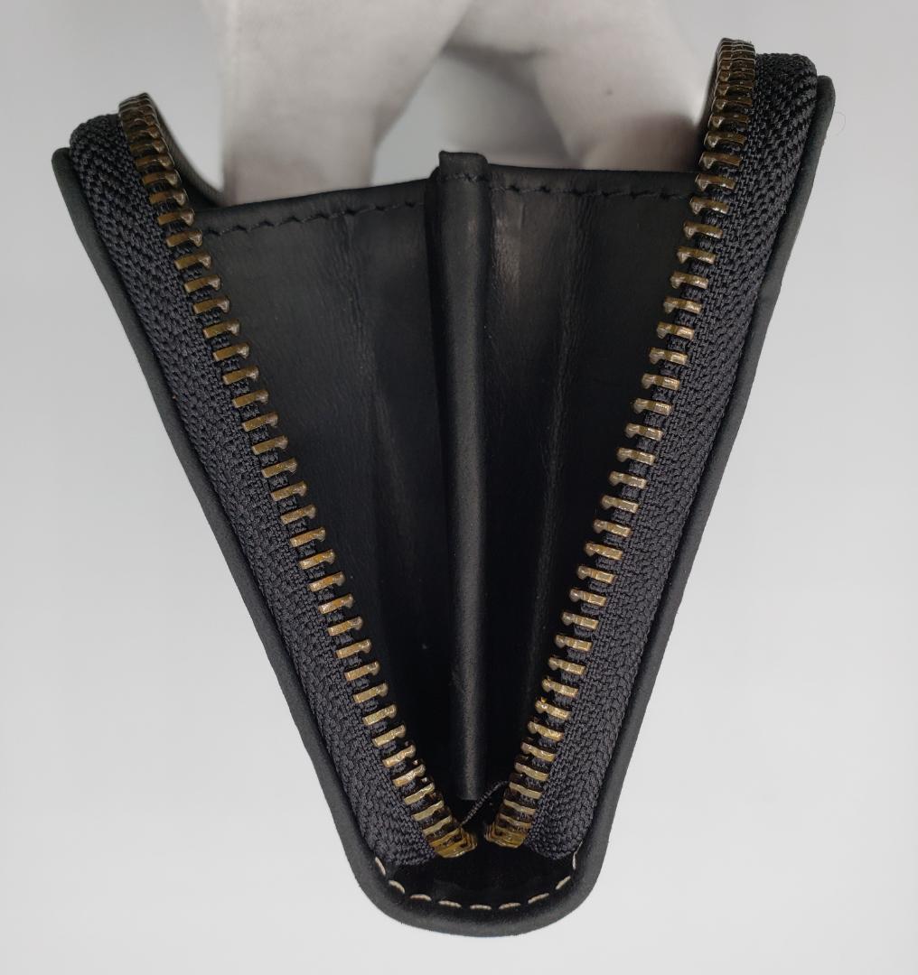 新品 イタリアンレザー ラウンドファスナー 長財布 牛本革 本皮 ブラック 牛皮