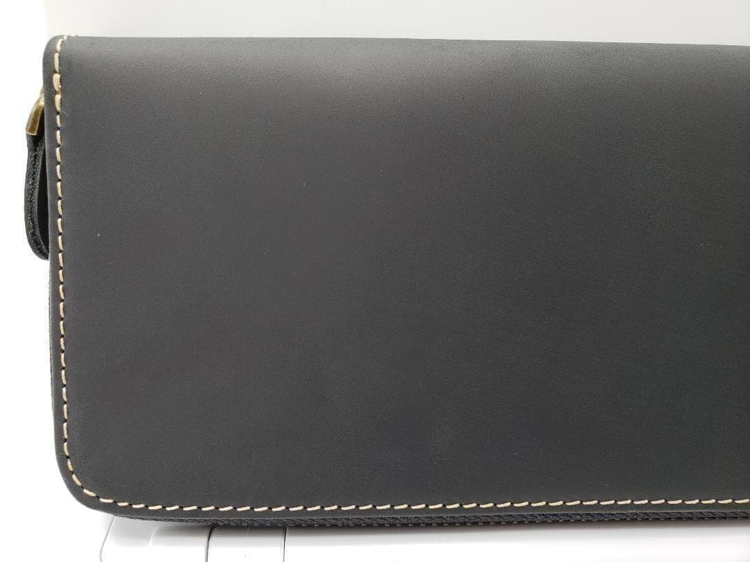 新品 イタリアンレザー ラウンドファスナー 長財布 牛本革 本皮 ブラック 牛皮
