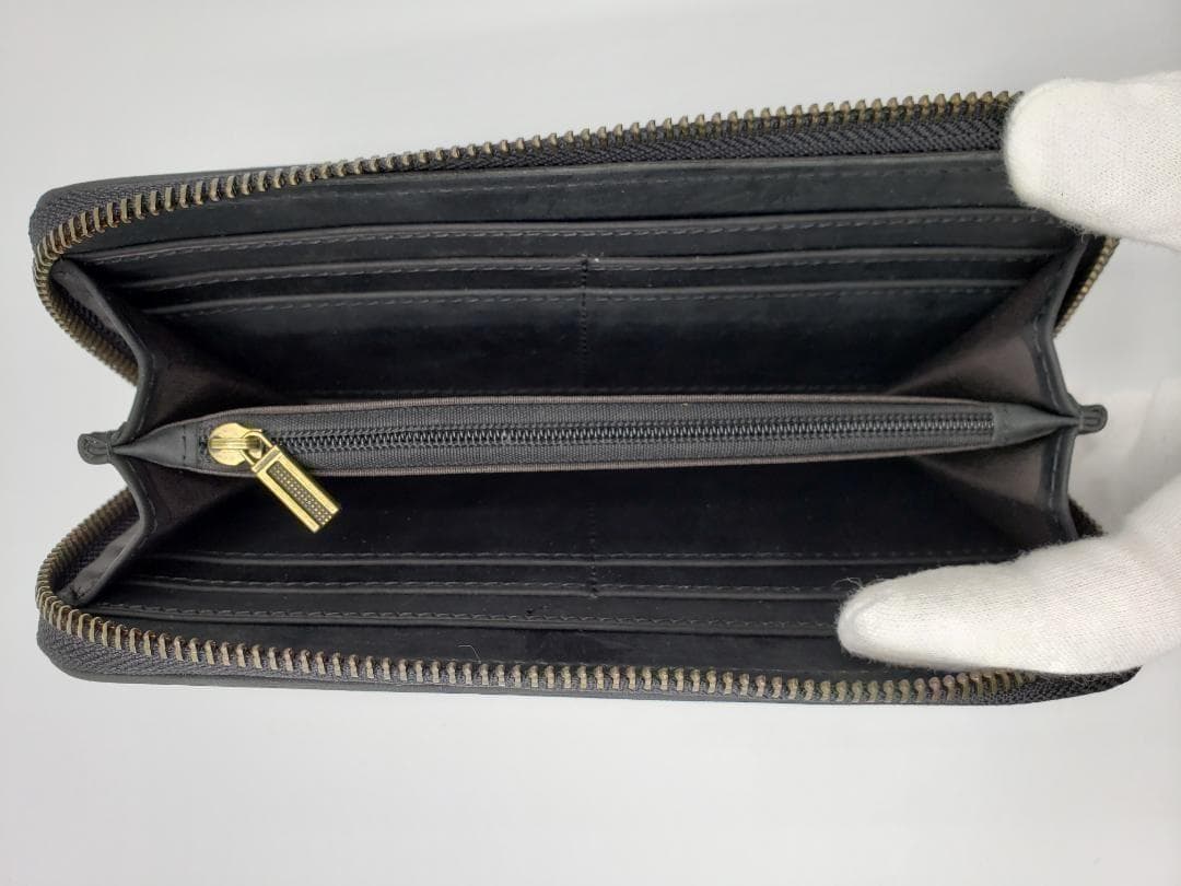 新品 イタリアンレザー ラウンドファスナー 長財布 牛本革 本皮 ブラック 牛皮