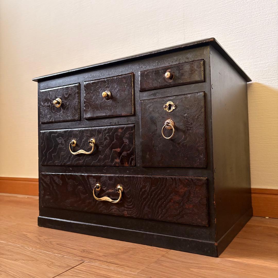 【大正〜昭和初期頃】時代薬箪笥 真鍮金具／木製小箪笥／骨董収納箱