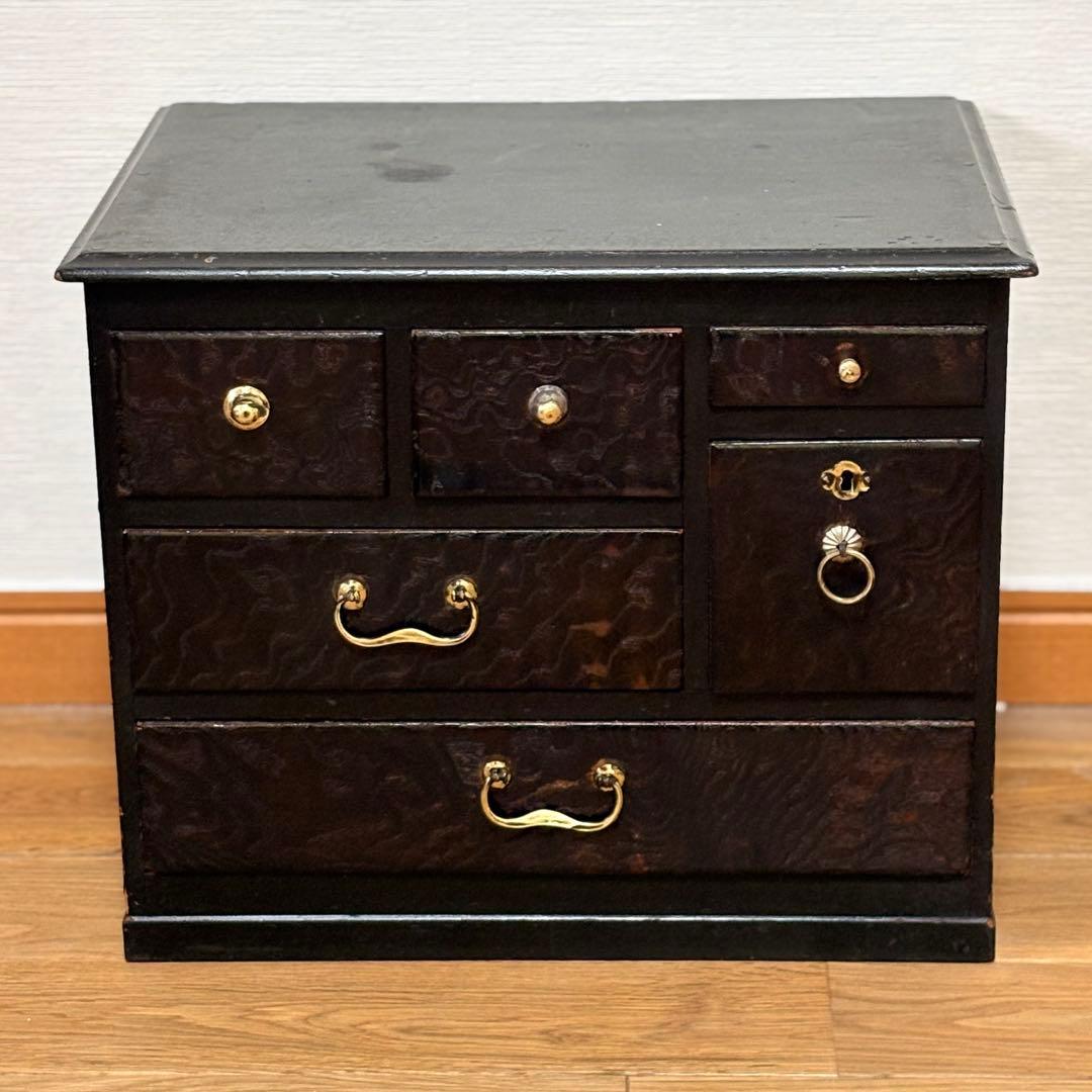 【大正〜昭和初期頃】時代薬箪笥 真鍮金具／木製小箪笥／骨董収納箱