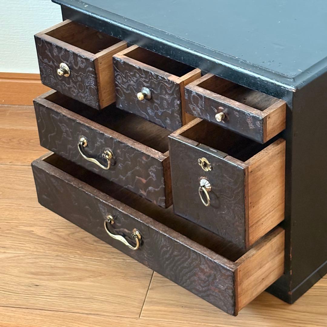 【大正〜昭和初期頃】時代薬箪笥 真鍮金具／木製小箪笥／骨董収納箱
