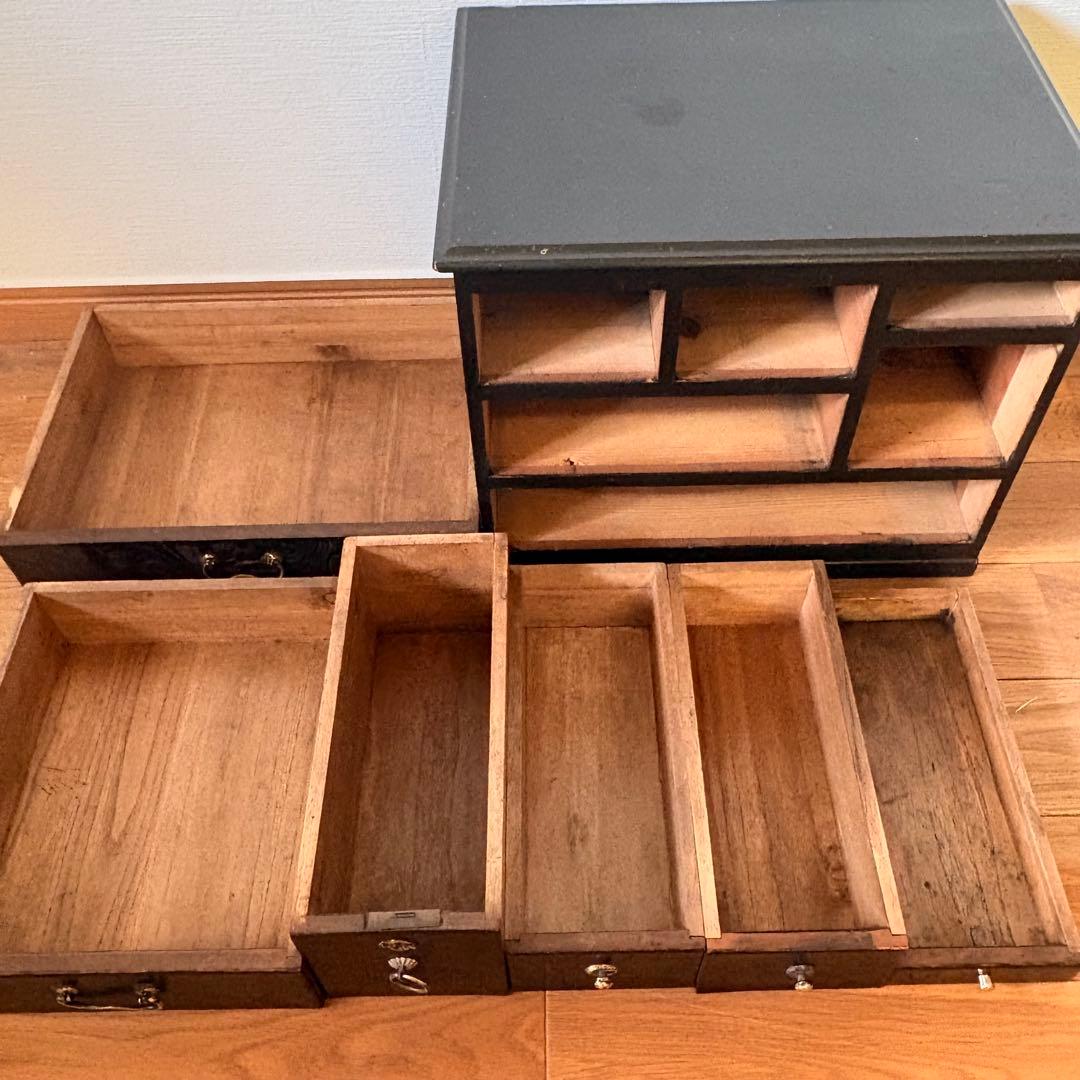 【大正〜昭和初期頃】時代薬箪笥 真鍮金具／木製小箪笥／骨董収納箱