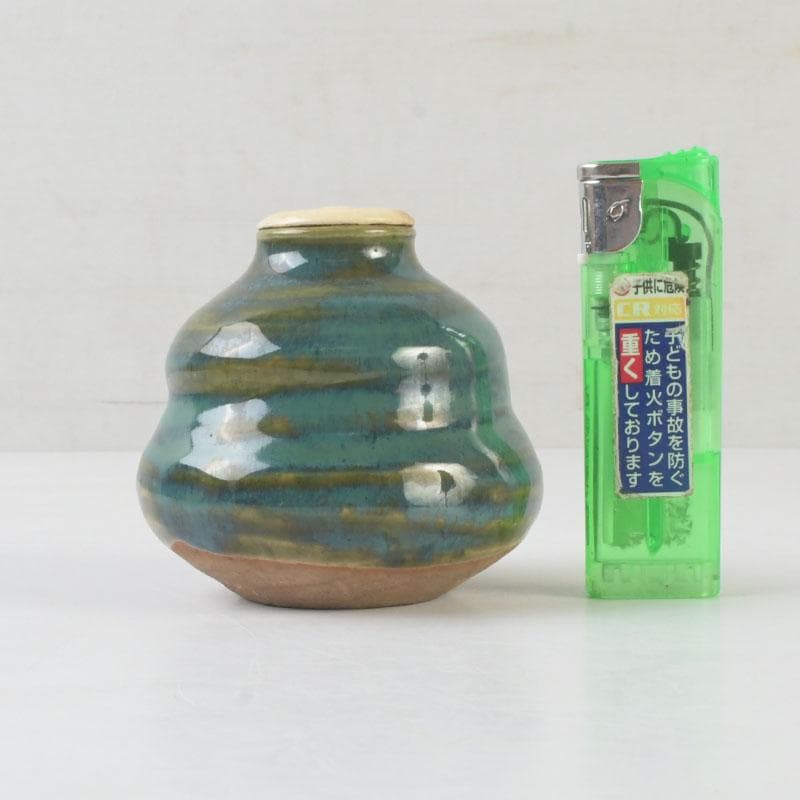 茶道具　織部焼　古瀬戸窯　加藤作助作　茶入　仕覆付　共箱　V　A64