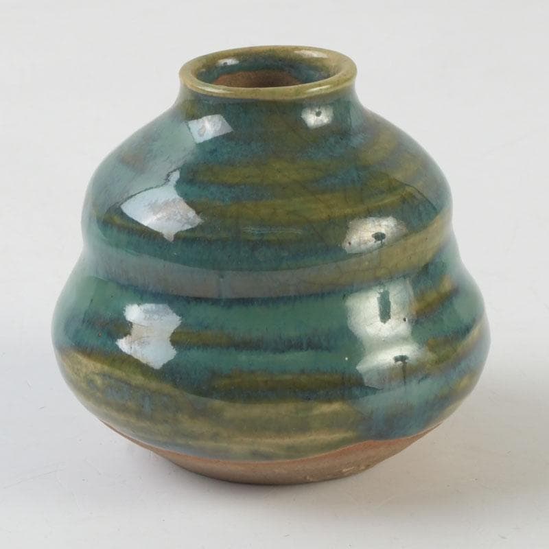 茶道具　織部焼　古瀬戸窯　加藤作助作　茶入　仕覆付　共箱　V　A64