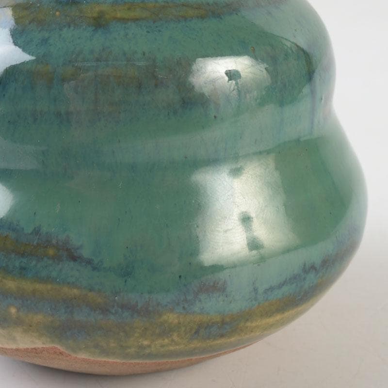 茶道具　織部焼　古瀬戸窯　加藤作助作　茶入　仕覆付　共箱　V　A64